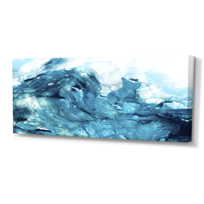 Art turquoise liquide - peinture sur toile, H 28 po x l 60 po, Toile tendue