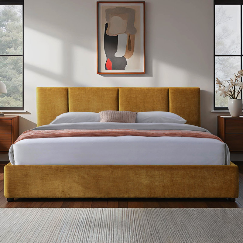 Condit Upholstered Platform Bed, King, Gold