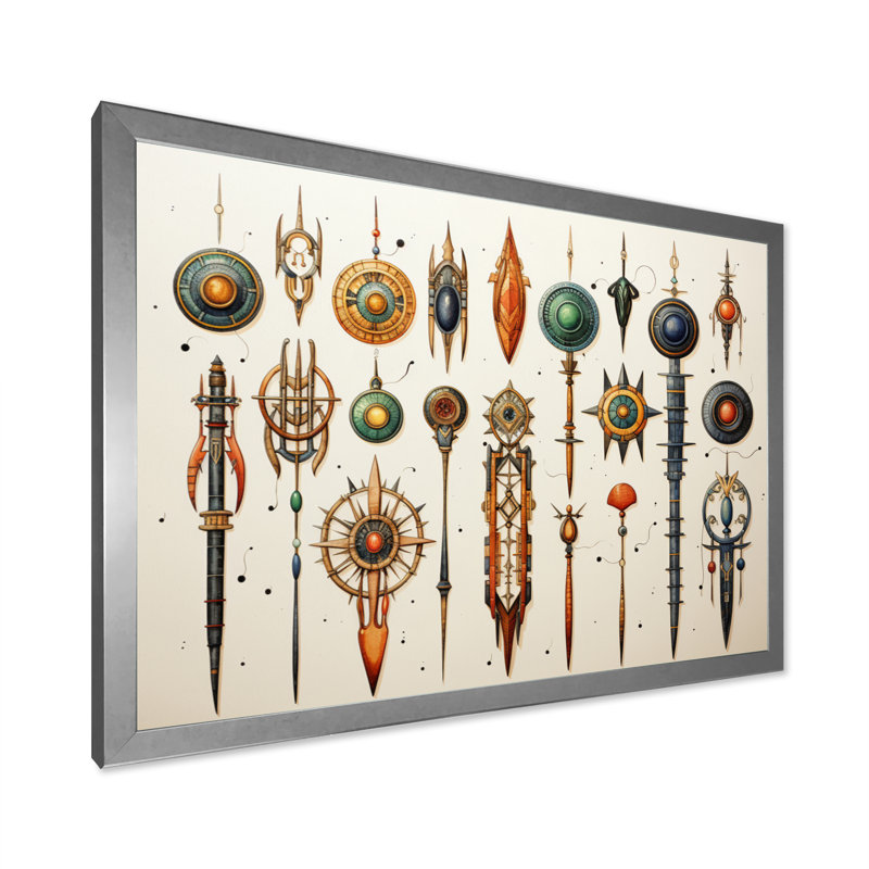 «African Sacred Symbols II» sur toile, H 16 po x l 32 po x P 1 po, Cadre simple argenté