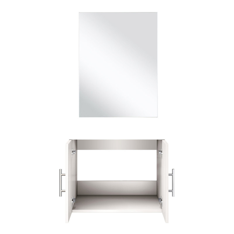 Meuble-lavabo blanc lustré 24 po X 22 - 18 Miroir, rangement spacieux, installation entièrement assemblée l 24 po x P 22 po avec miroir 18 po assemblé, installation rapide