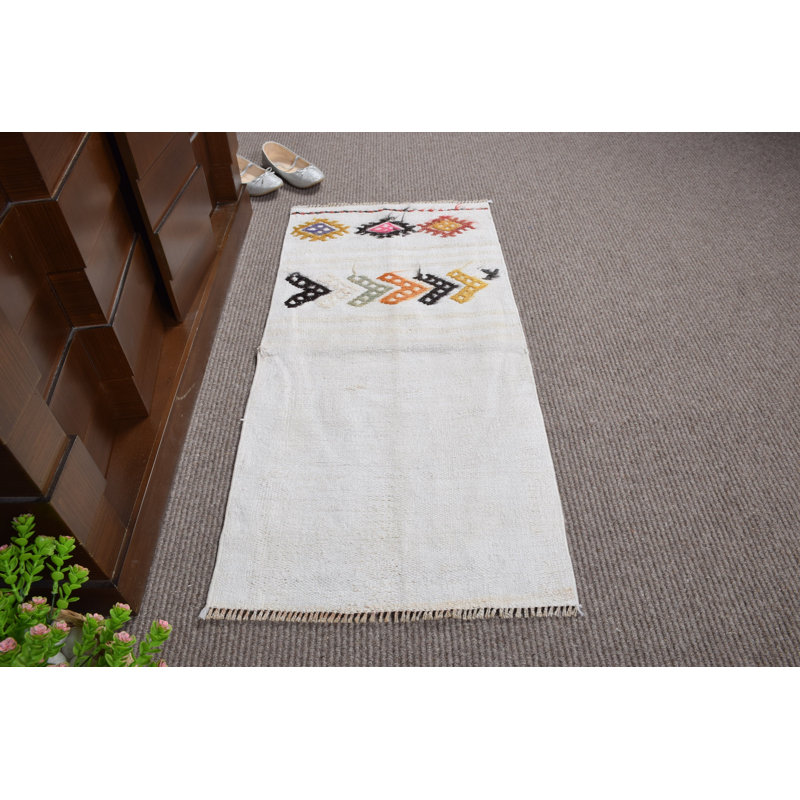 Small Colorful Handwoven Turkish Door Mat with Geometric Ethnic Design for Indoor Décor