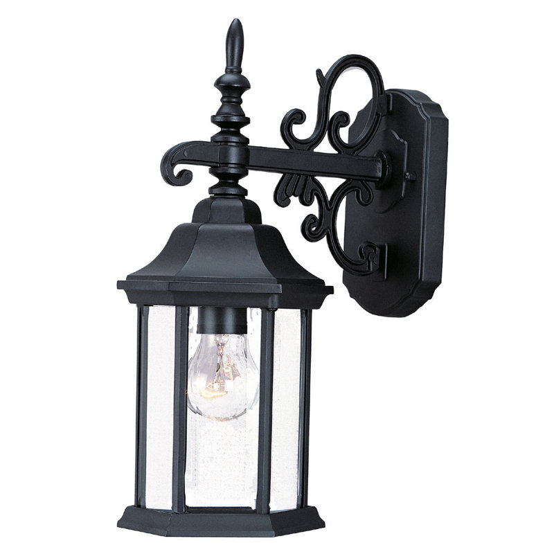 Lanterne murale d'extérieur H 15 po Pruitt, Verre biseauté transparent, Noir mat