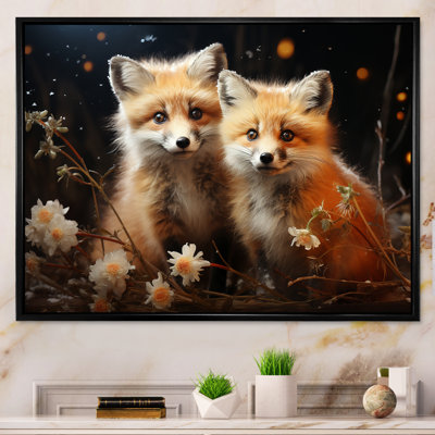 Printemps, renards mignons, regard III - art mural animal renard