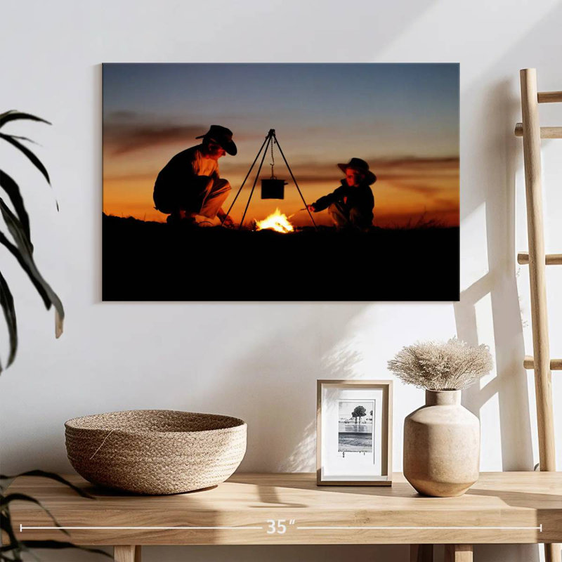 Father And Son Camping, 16" H x 24" W