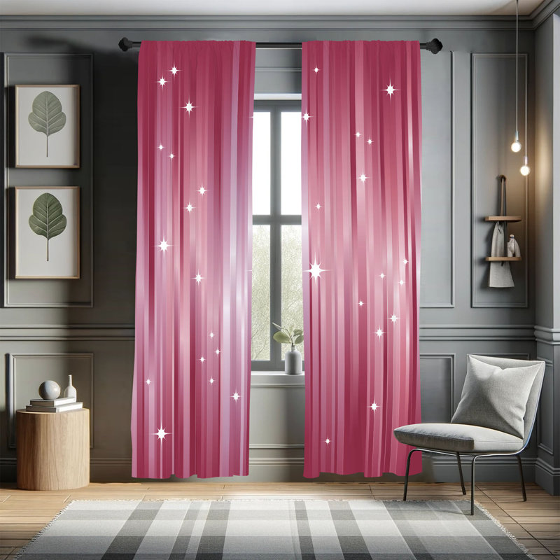 Rideaux Highland Dunes, poutres abstraites, étoiles, galaxie, paire, fuchsia pâle, L 28 po x L 63 po