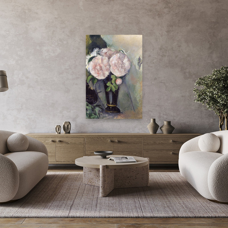 Fleurs dans un vase bleu, vers 1886. Estampe d'art mural abstraite et contemporaine., H 48 po x l 32 po