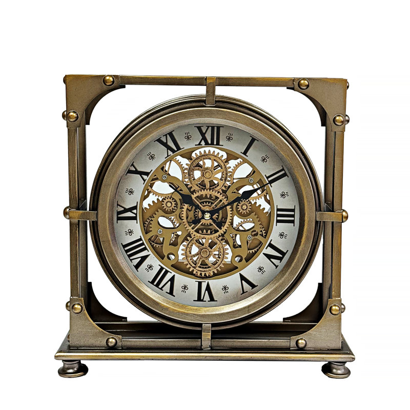 Distressed Bronze Skeleton Table Clock