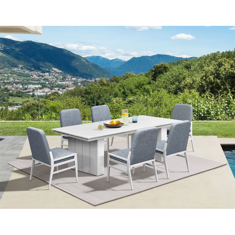 Ensemble de salle à manger Vontrell Buff, 7 pièces, avec chaises rembourrées, 6