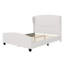 Structure de lit grand à oreilles beige tapissier en lin beige de 51 po de hauteur, fabrication solide, lin doux au toucher, idéal pour les chambres de style rétro, support solide des lattes de bois, et matériau de détente, chambre à coucher