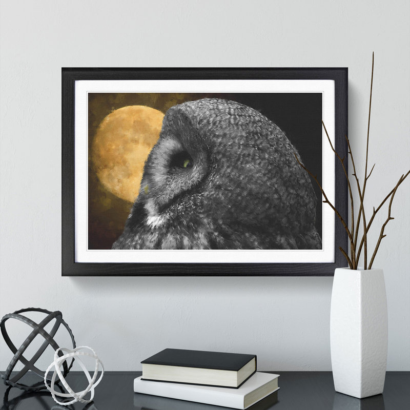 Great Grey Owl Vol.1 - Picture Frame Painting, 36cm H x 48cm W x 2cm D, Black Framed