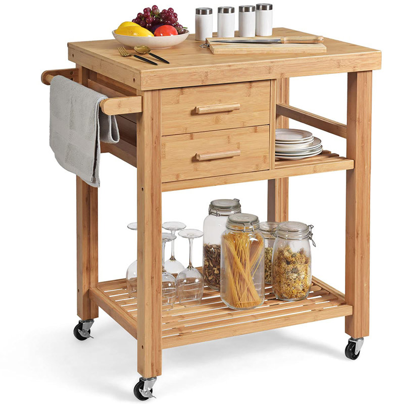 Chariot de cuisine en bambou avec porte-tour et tiroirs Loon Peak®