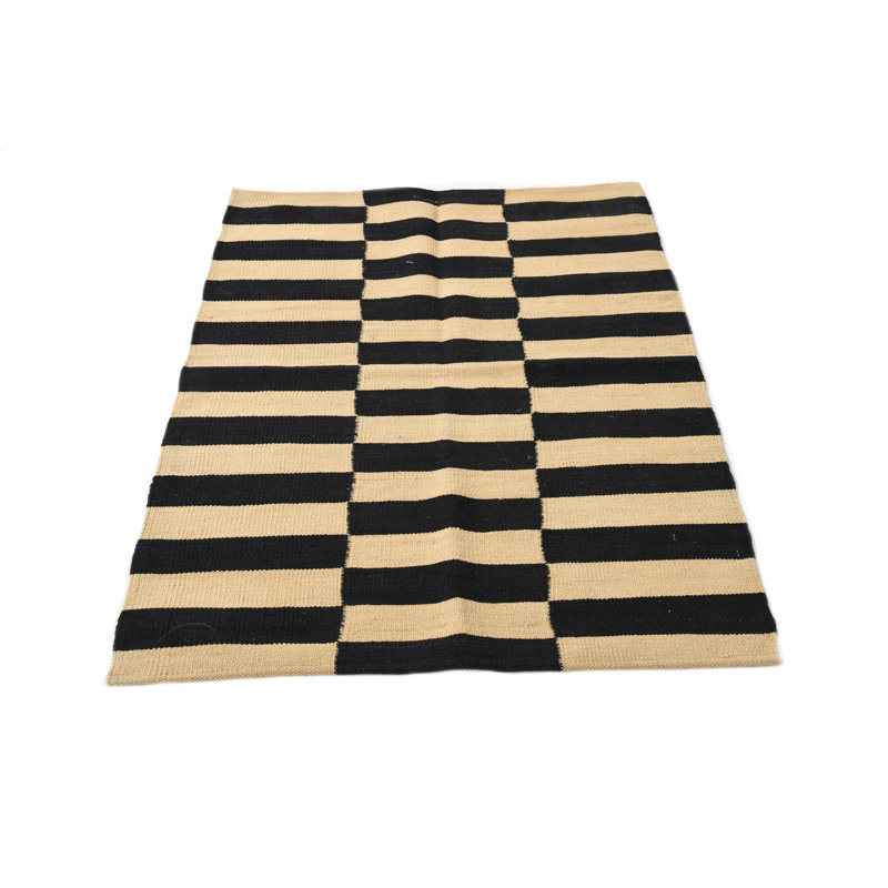 Tapis moderne noir et blanc 3 x 4 kilim