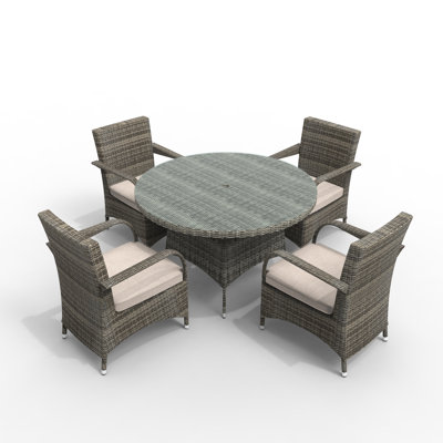 4 - Person Wicker Patio Dining Set with Round Table , Cushions Included