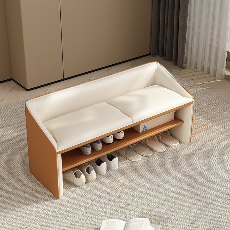 39.4in Multi-functional Shoe Storage Bench, Beige/Orange