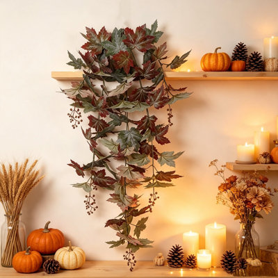 Décoration d'automne pour l'Action de grâce, sapin suspendu en forme de feuille d'érable, plantes vertes, suspension murale en rotin.