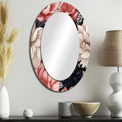 Motif de fleurs rose clair et rose - Miroir décoratif floral ovale sur métal