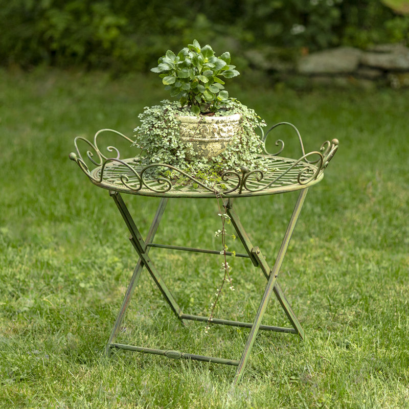 Stephania Outdoor Metal Folding Table, Antique Green