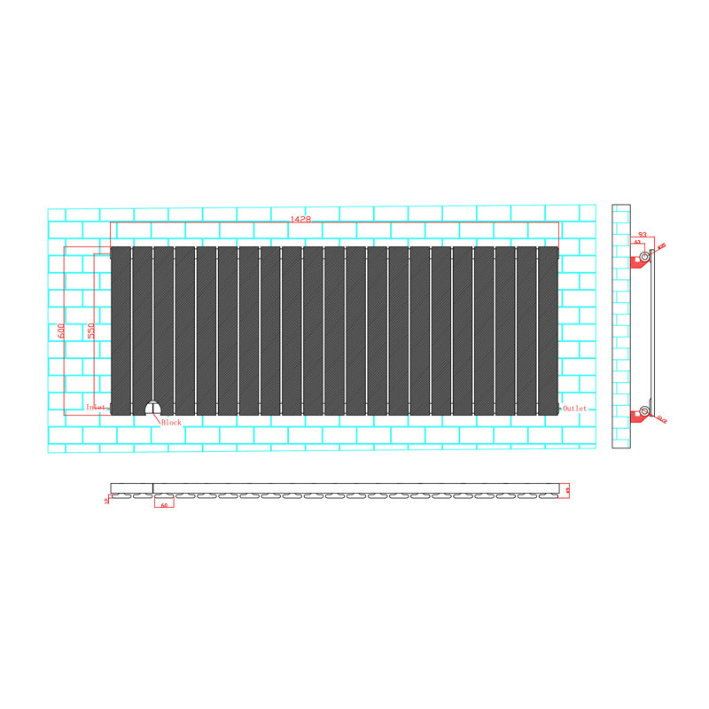 Aarvik Designer Radiator, Grey, 600cm H x 1428cm W