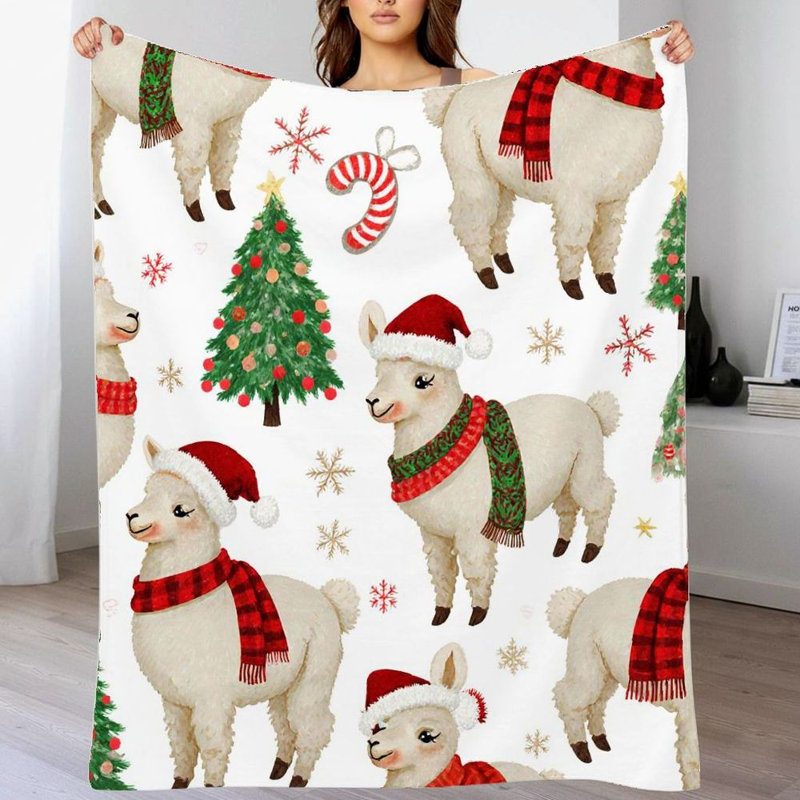 Couverture de camionnette rouge 1pc flocon de neige / cerf rétro, couverture de flanelle scène de camion de Noël confortable, doux décor festif d'hiver pour canapé / lit / voyage, 30 x 40