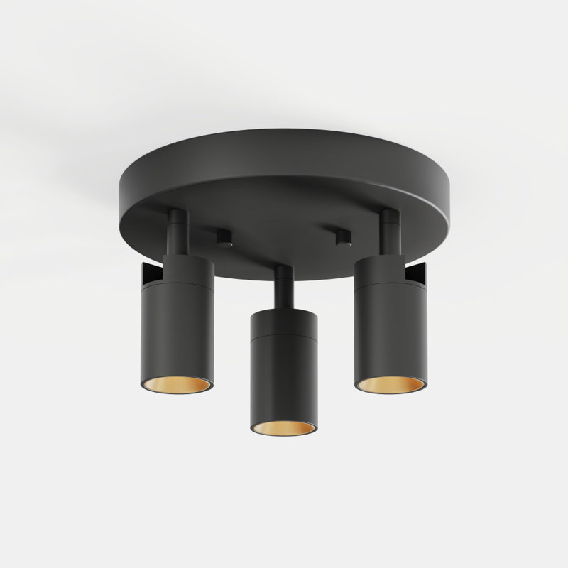  Shura Black 3-Light Round Ceiling Light with Rotatable Heads, Integrated LED Bulbs, Flush Mount Canopy, 3000k, Black