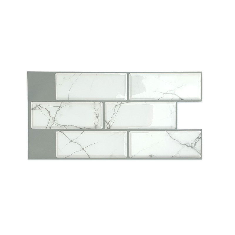 Anjelien PVC Glossy 3D Sticker Tile 15cm x 30cm, White