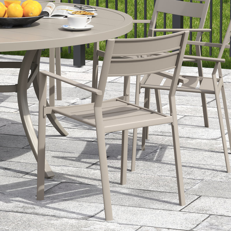 Ensemble repas extérieur pour 8 personnes avec chaises empilables, Crème, crème