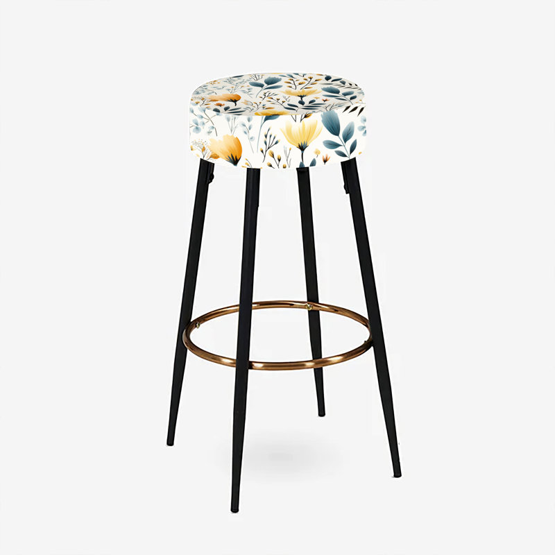 Ensemble de 2 tabourets à imprimé animal, Pré de jardin floral jaune antique