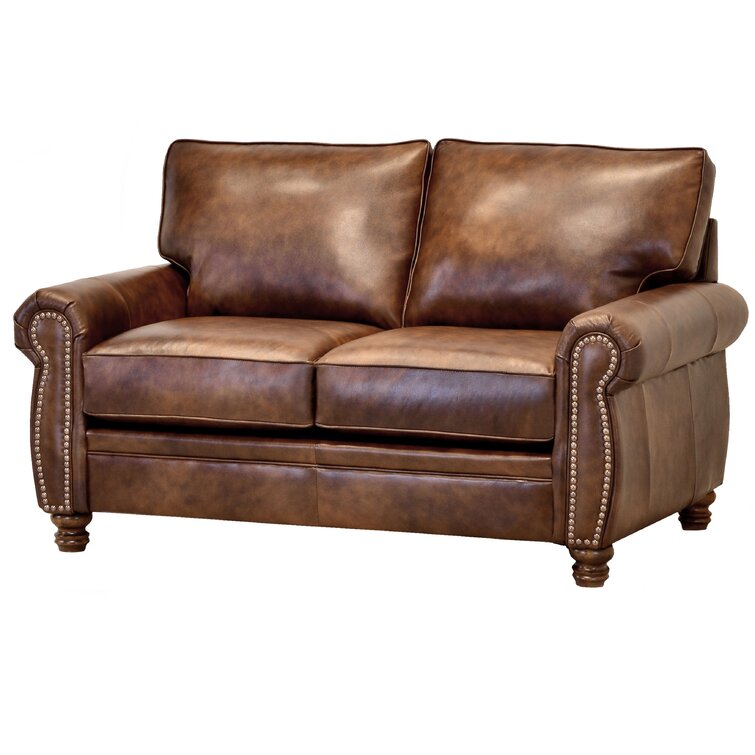 Mehmud 64 Genuine Leather Rolled Arm Loveseat Charlton Home Fabric: Camel