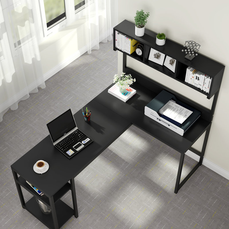 Bureau en L avec rehausse, Noir