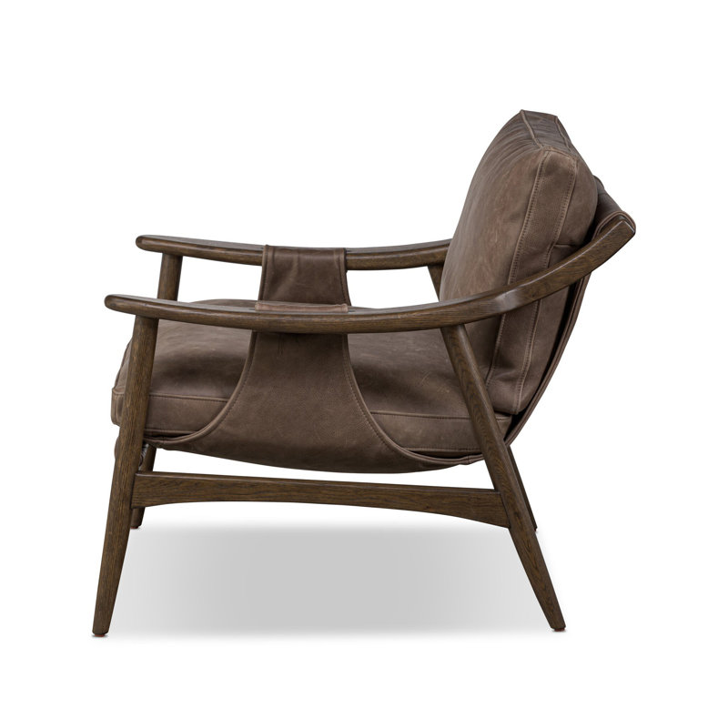 Amal Marisol Solid Wood Armchair, Palermo Cigar Top Grain Leather, Terra Brown Oak