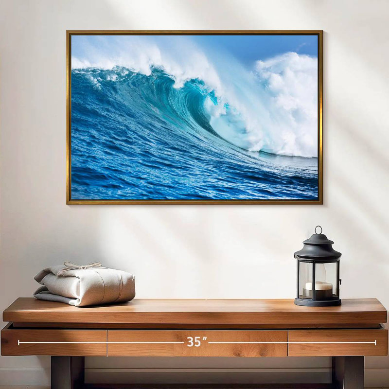 Grande vague, 25 po x 17 po, Cadre flottant doré