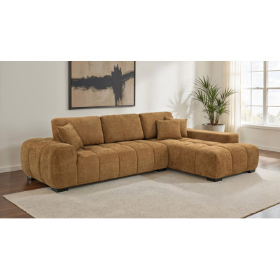 Gulliver Fabric Upholstered Sectional Chaise Sofa Amber