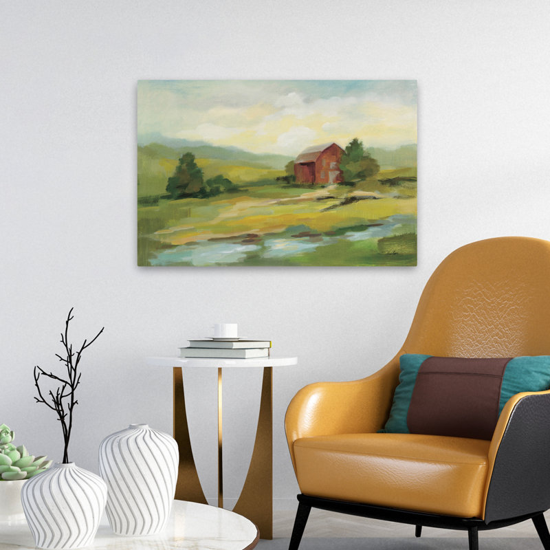 Ferme traditionnelle et moderne au printemps, H 24 po x l 16 po
