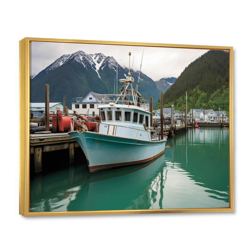 Alaska, ville de pêche de Seward, Cadre flottant doré, H 34 po x l 44 po x P 1,5 po