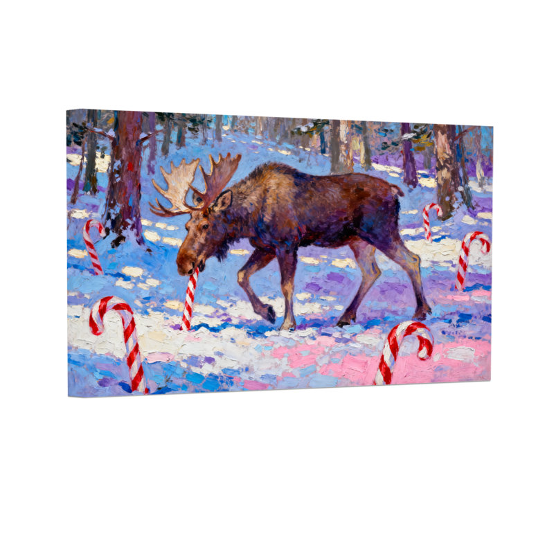 Orignal de Noël dans la forêt d'hiver avec des cannes de bonbon, H 16 po x l 24 po