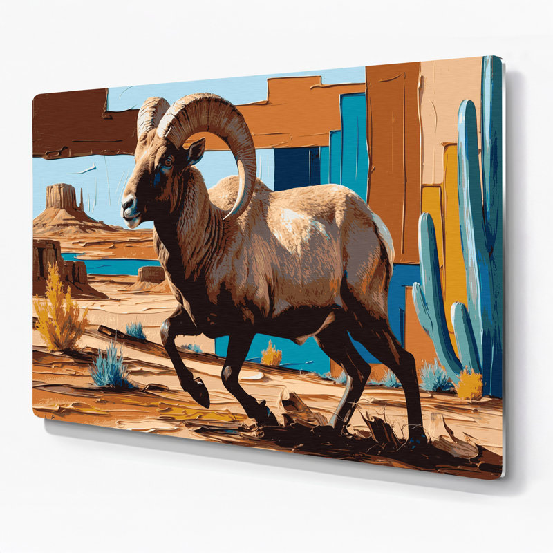 Art mural en métal du sud-ouest avec 7 moutons bighorn, H 240 po x l 240 po x P 0,05 po