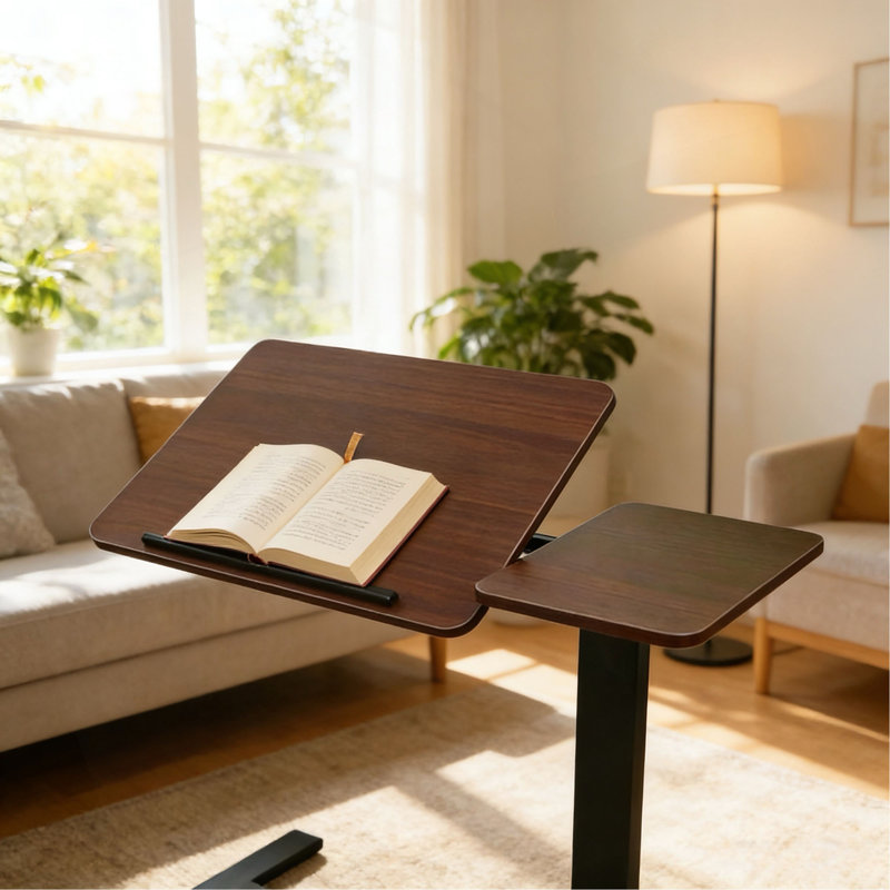 Bureau mobile à hauteur réglable, Noyer, noir