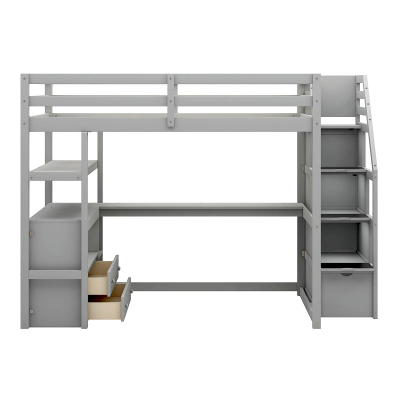 Kids Full Loft Bed with Drawers, Gray