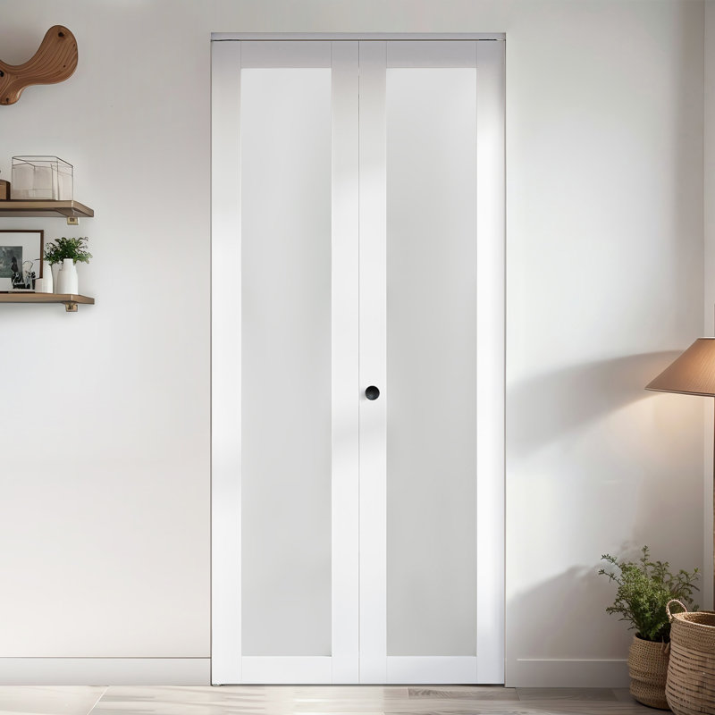 1-Lite Frosted Glass and Solid Manufactured Wood Bi-Fold Doors with Hardware Kit, 24" x 78"