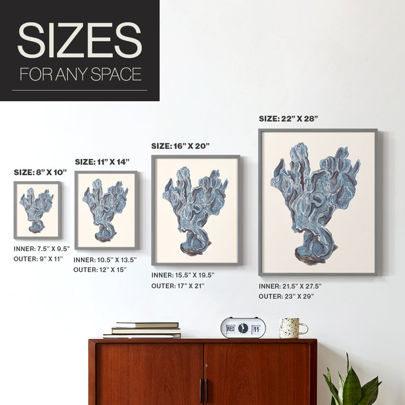 Reproduction encadrée Indigo Reef II - bois massif, H 11 po x l 9 po, Gris