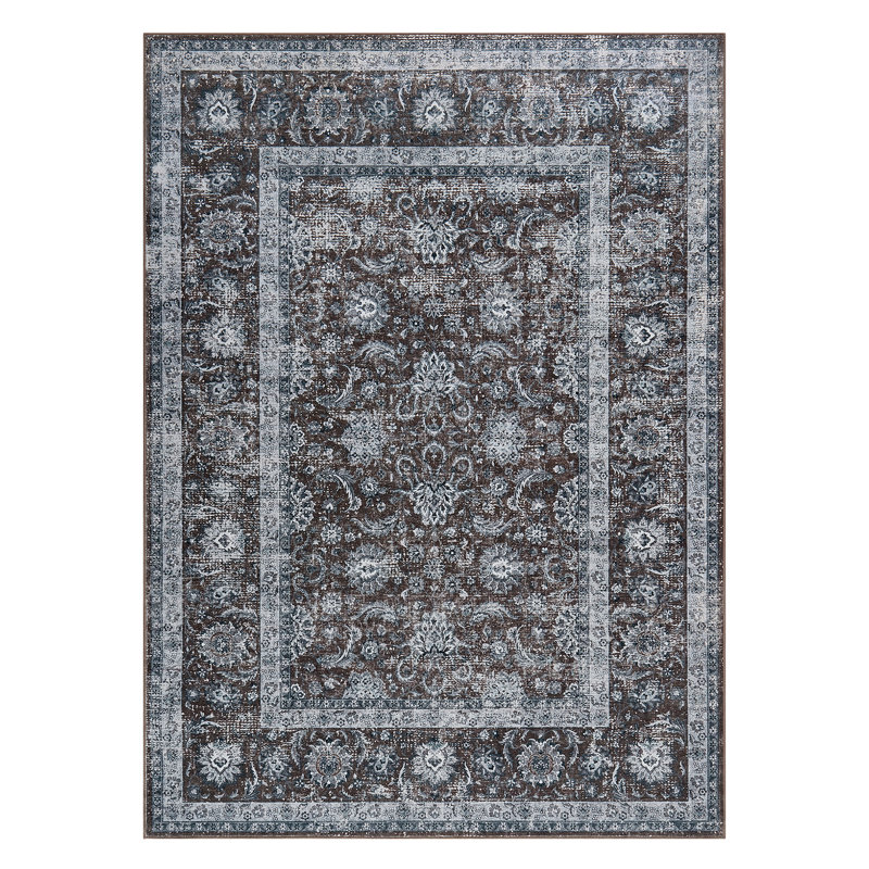 Soft Faux Wool Brown Rug, 0.04'' Thin Pile Non-Slip Carpet - Machine Washable, Pet/Family Friendly, Spill Resistant for High Traffic Areas & Doorways