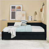 Full Size Daybed With Trundle Upholstered Tufted Sofa Bed, Sofa Bed Frame With Comfortable Backrest And Armrests, Velvet