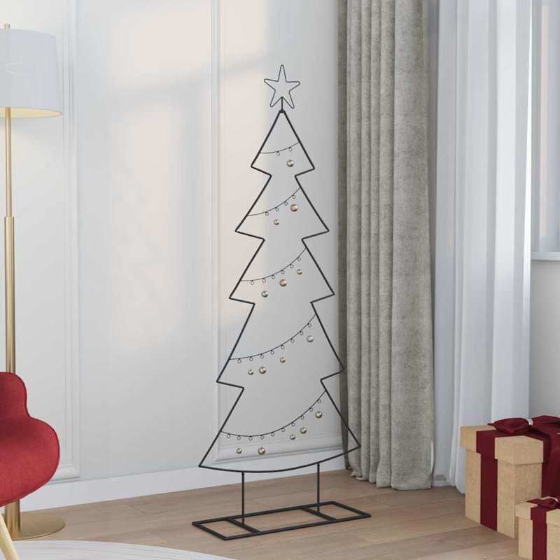 Metal Christmas Tree with Stand Black Steel, 150cm H