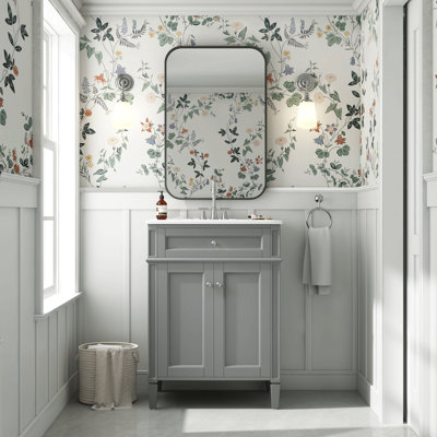 Meuble-lavabo 24 po avec 2 portes et tiroir escamotable, armoire de rangement de salle de bain avec lavabo, portes à fermeture en douceur avec organisateurs