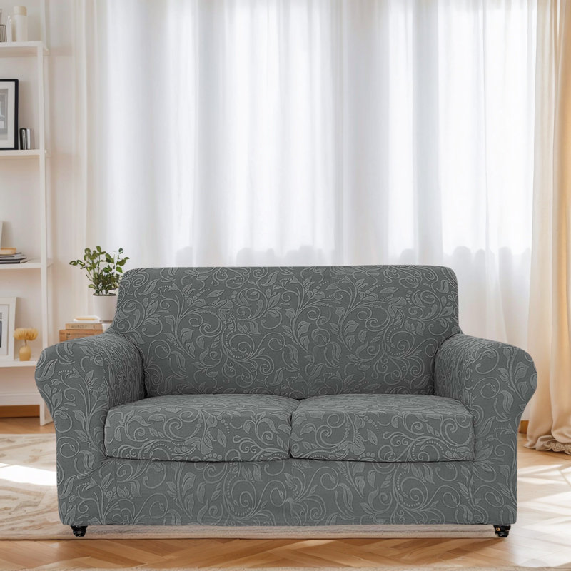 Housse de canapé en velours épais 3 pièces pour canapé à 2 coussins, Polyester gris