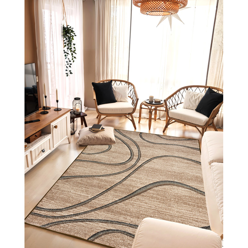Hand Carved Modern Abtsract Area Rug Carpet Soft Polypropylene Frieze Indoor Carpet, Rectangle 5'3" x 7'7"