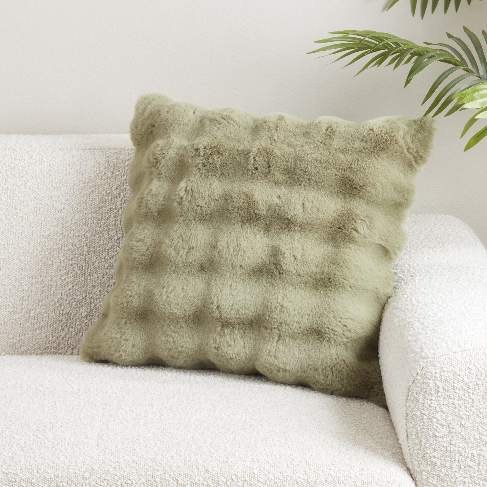 Cozy Bubble Faux Fur Pillow Cover, Sage, Down, Square 20"