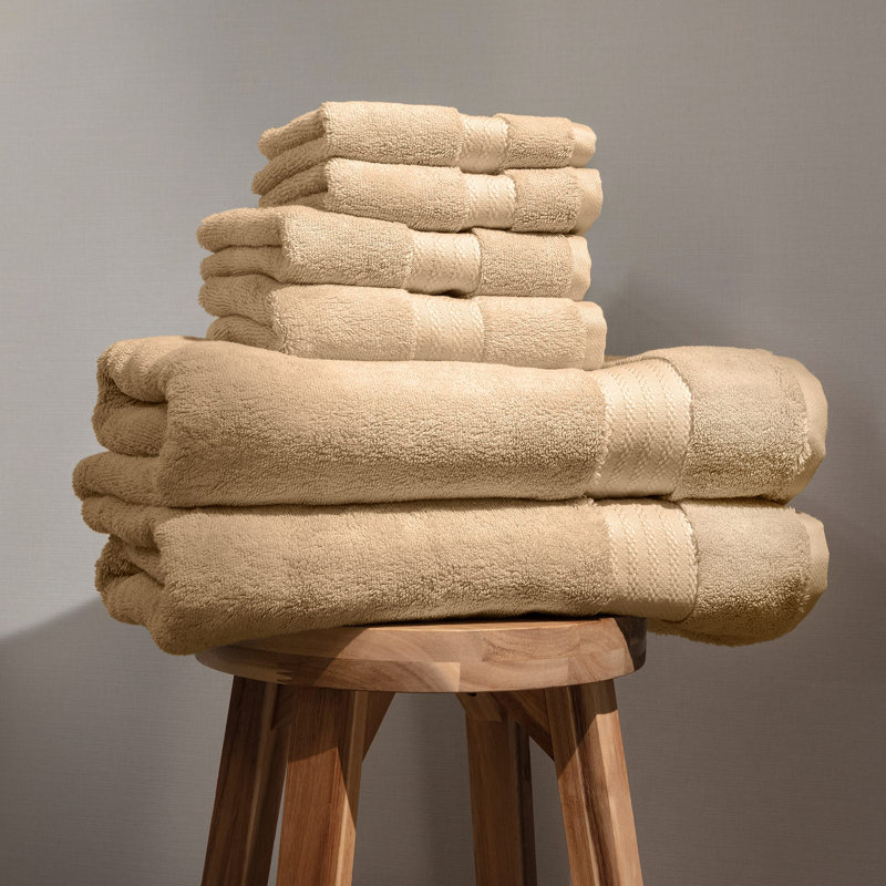 Ensemble de serviettes 6 pièces 100% coton biologique, Brun clair dune