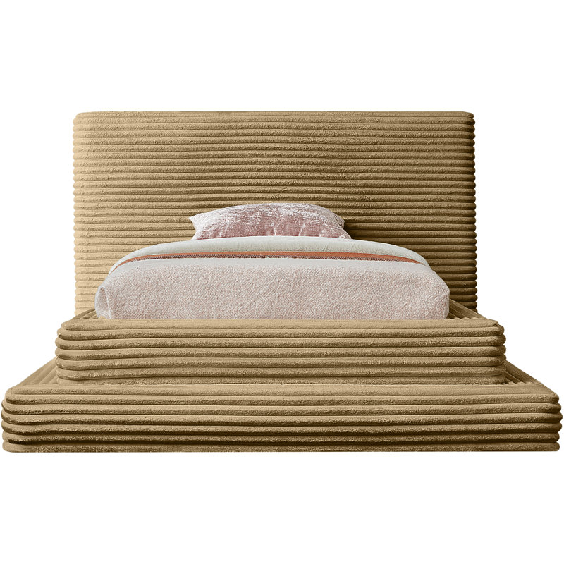 Lit en velours côtelé Cozzens, Chameau velours en tissu imprimé, Simple