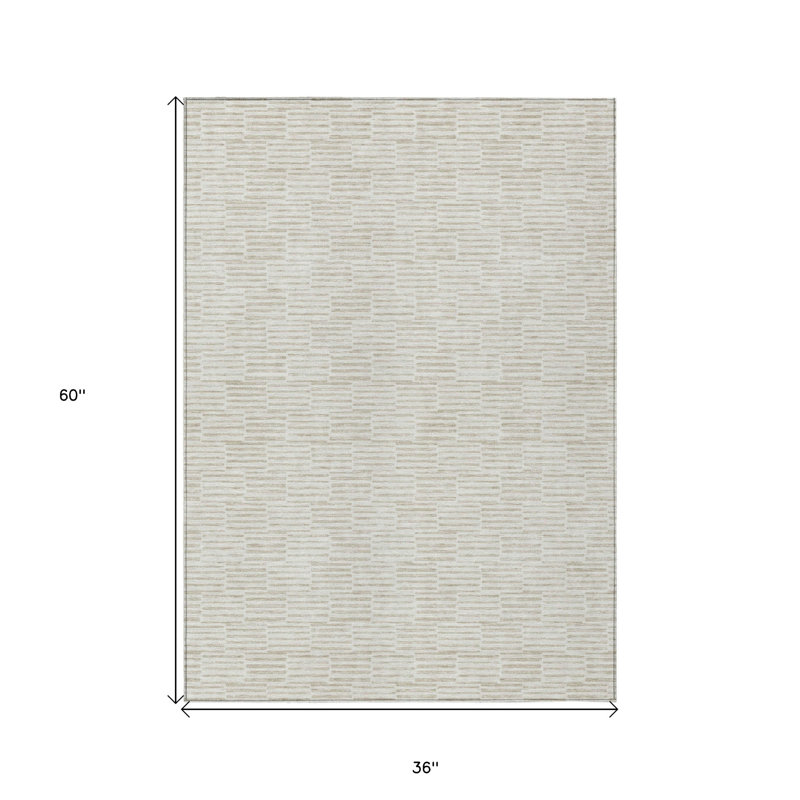 HomeRoots 3' X 5' Ivory And Beige Geometric Washable Indoor Outdoor Area Rug